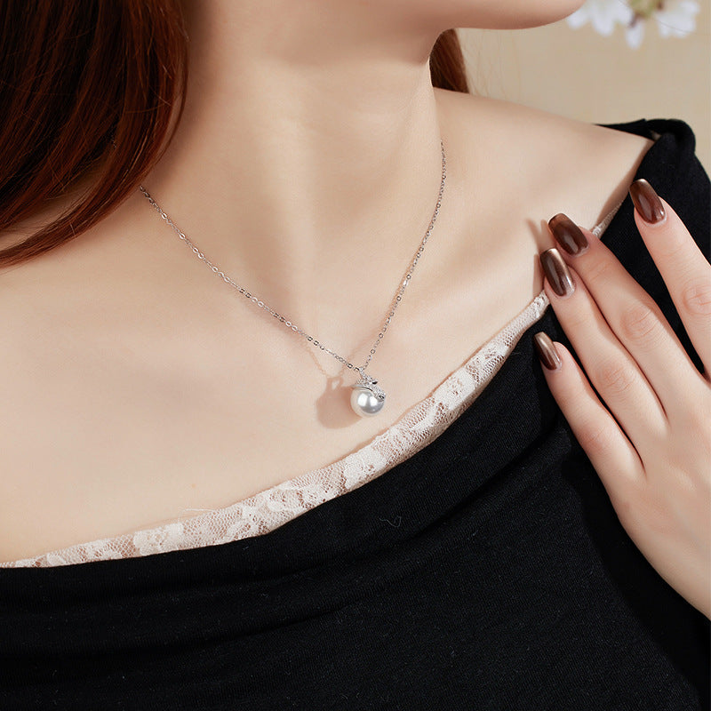 S925 Sterling Silver Aobaibei Bead Necklace with Zirconium Snake Collarbone Chain
