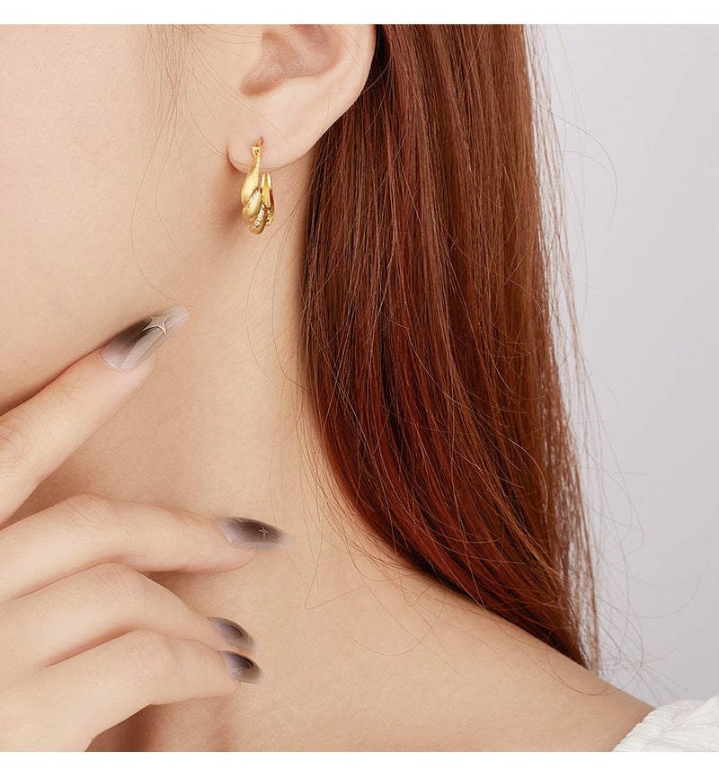 New S925 Sterling Silver Spiral Twist Earrings Niche Design French Retro Ear Jewelry