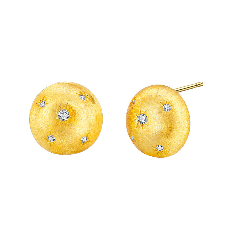 S925 Sterling Silver Stud Earrings Women's Medieval Gilt Round Star Earrings