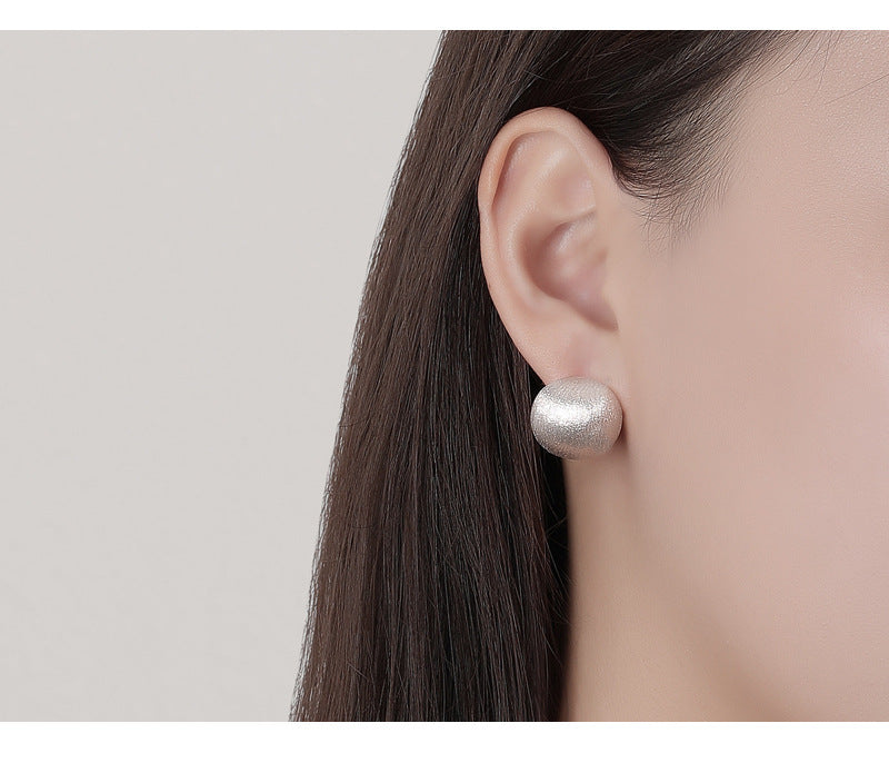 New S925 Sterling Silver Fashion Round Brushed Earrings