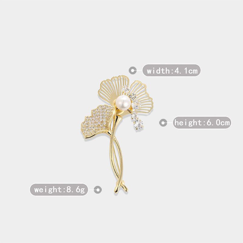 Zircon Ginkgo Biloba Brooch