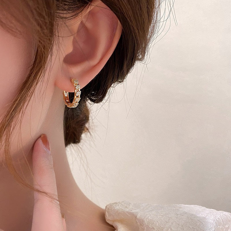 925 Silver Plated 18K Gold Round Diamond Earrings