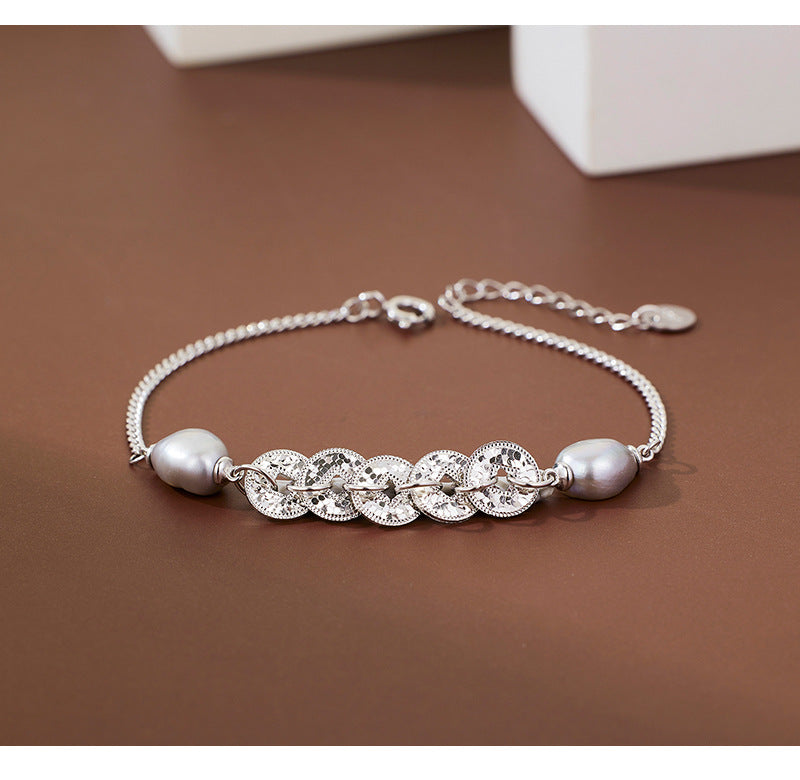 S925 Sterling Silver Five Emperors Money Necklace Niche Broken Irregular Baroque Bracelet Women