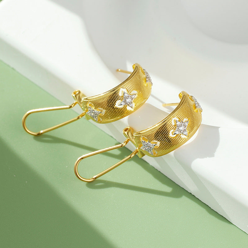 S925 Sterling Silver Italian Brushed Hollow Earrings