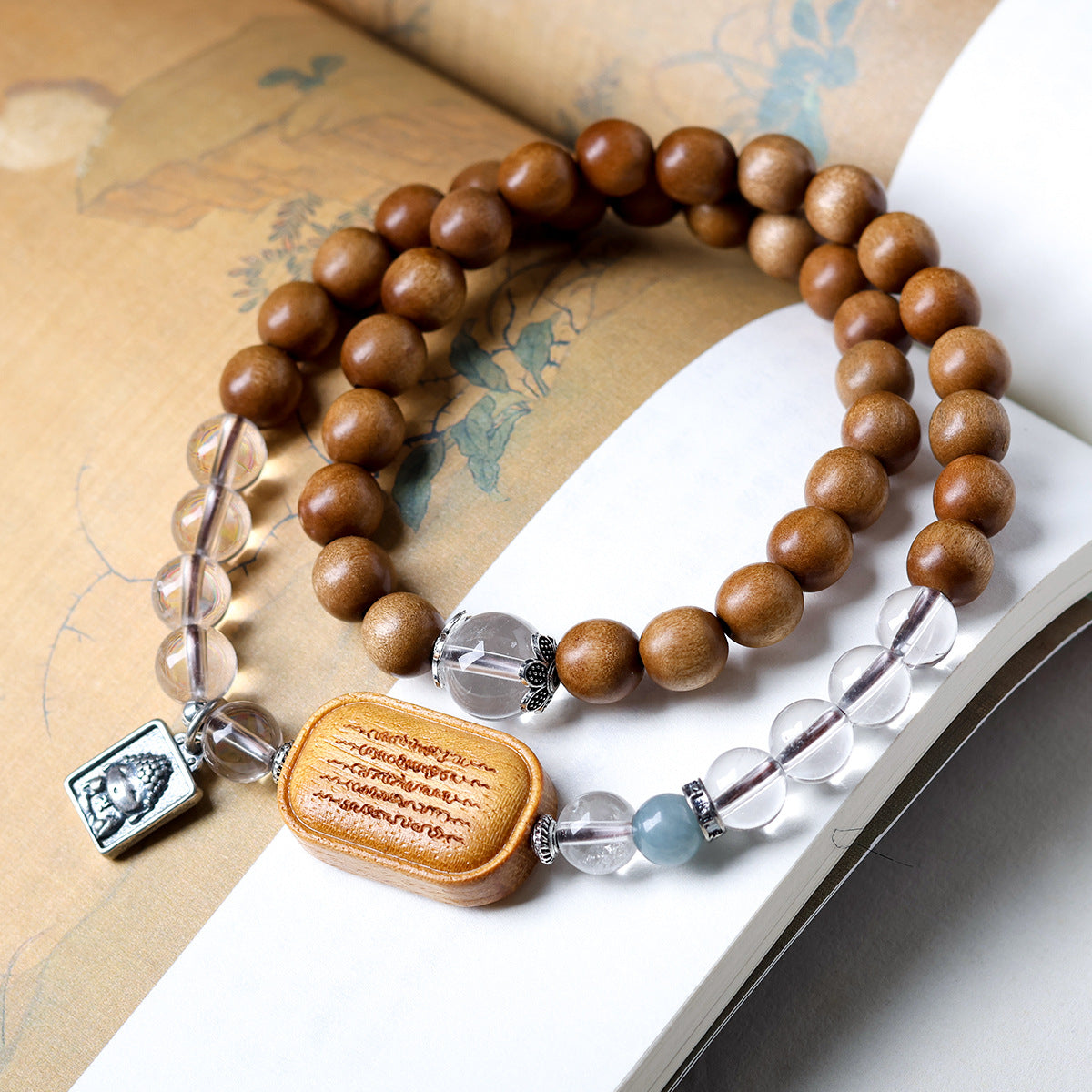 Buddha Life Sandalwood with Natural White Crystal Bracelet