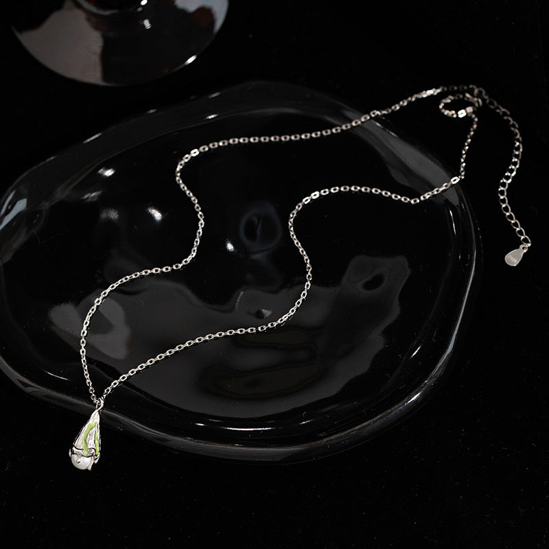 Sterling Silver Natural Pearl Necklace Enamel Ice Cream Pendant