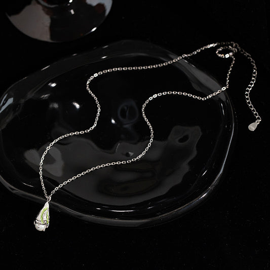 Sterling Silver Natural Pearl Necklace Enamel Ice Cream Pendant