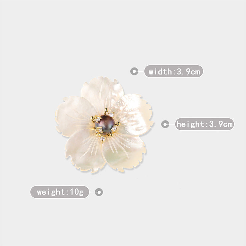 Natural Sea Shell Freshwater Pearl Peach Blossom Flower Brooch
