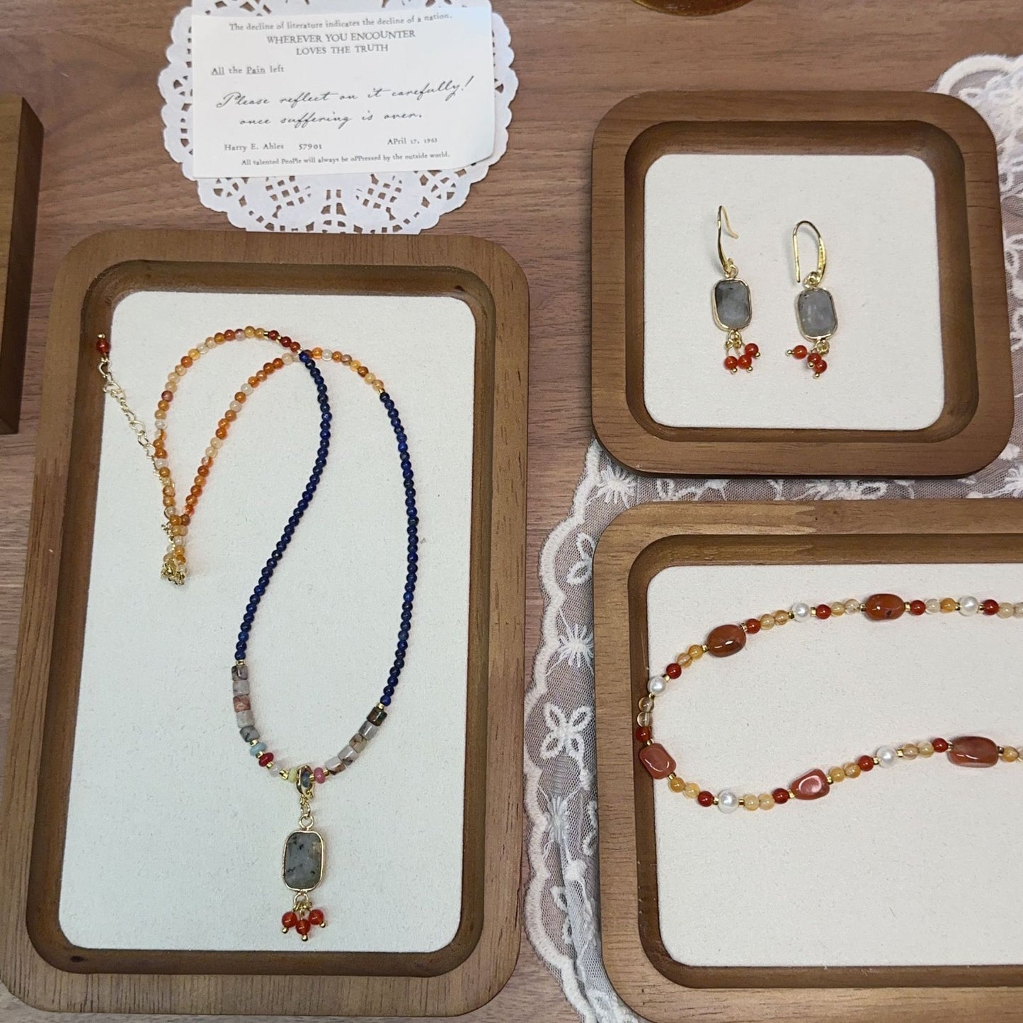 Buddha Life Colorful Natural Stone Lapis Lazuli and Agate Beaded Necklace For Women's