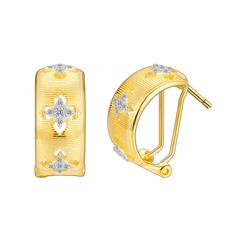 S925 Sterling Silver Italian Brushed Hollow Earrings