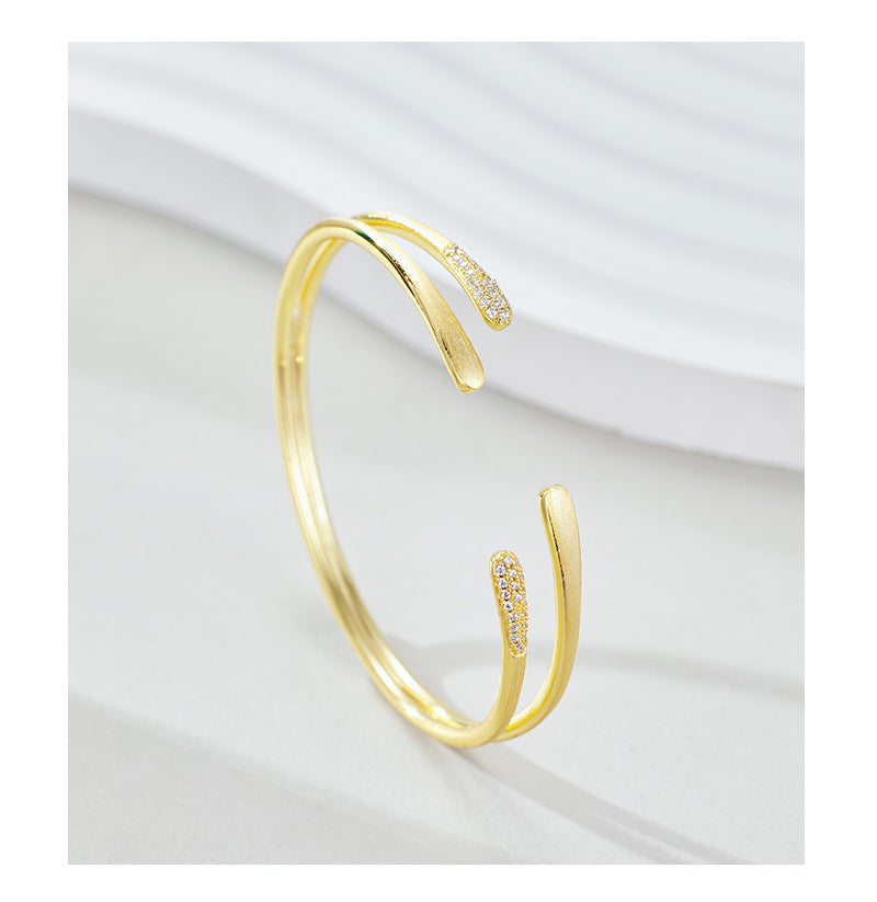 S925 Sterling Silver Zircon Double Layer Open Bracelet Women's