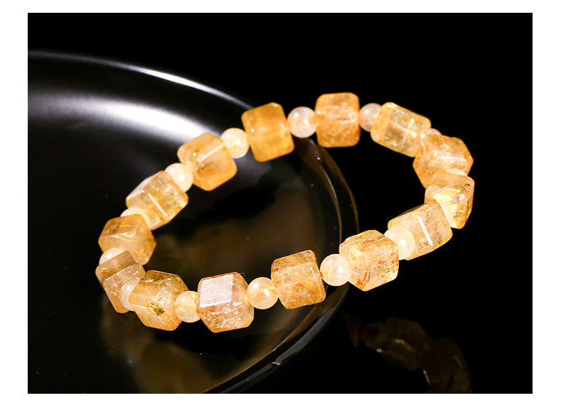 Buddha Life  Natural Golden Rutilated Quartz Sugar Cube Bracelet