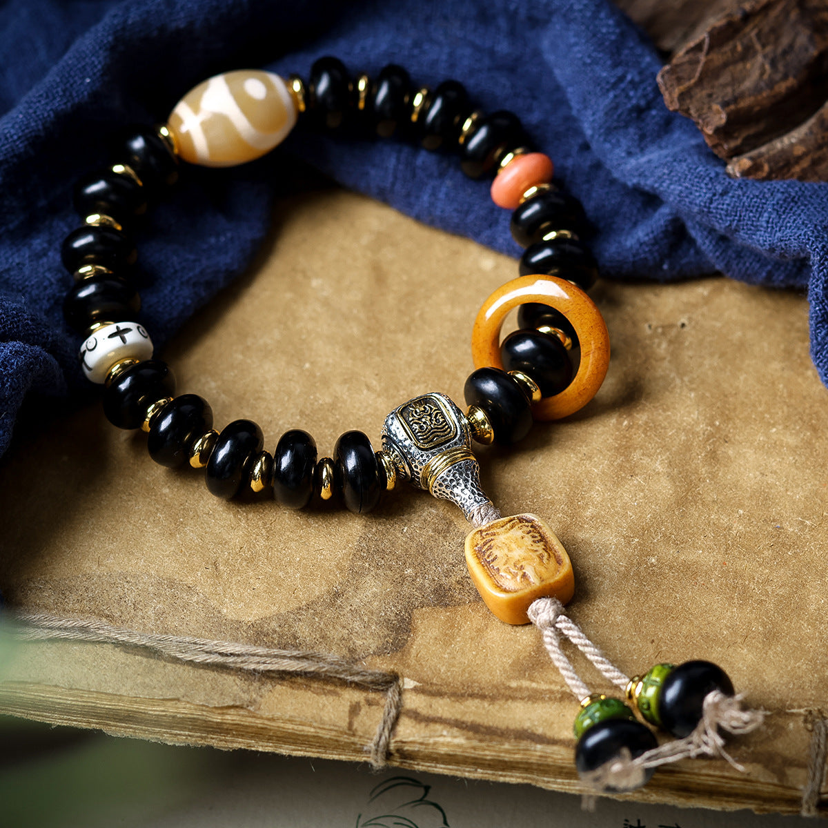 Buddha Life Tibetan Black Horns Abacus Bead Dzi Bead Bracelet