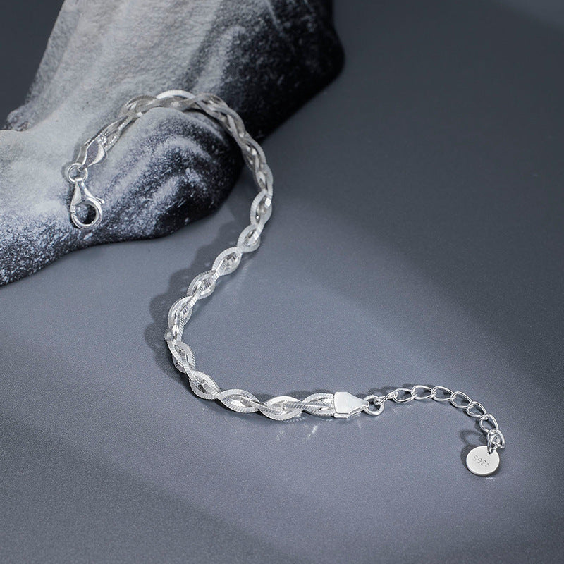 925 Sterling Silver Bracelet Women's Italian Design Woven Four-strand Simple and Fashionable Personalized Bracelet
