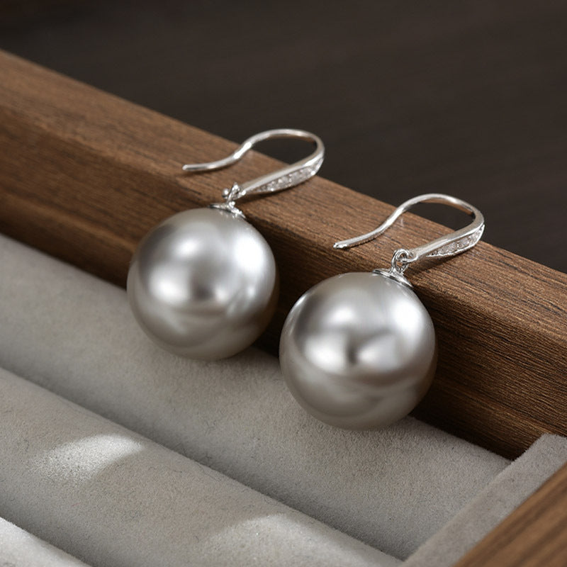 S925 Sterling Silver Earrings, Gray Pearl Earrings, Earrings, Ear Hooks, New High-end Sense, satile Stud Earrings for Women
