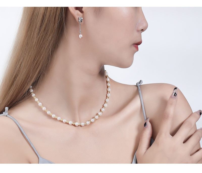 New S925 Sterling Silver Baroque Pearl Necklace