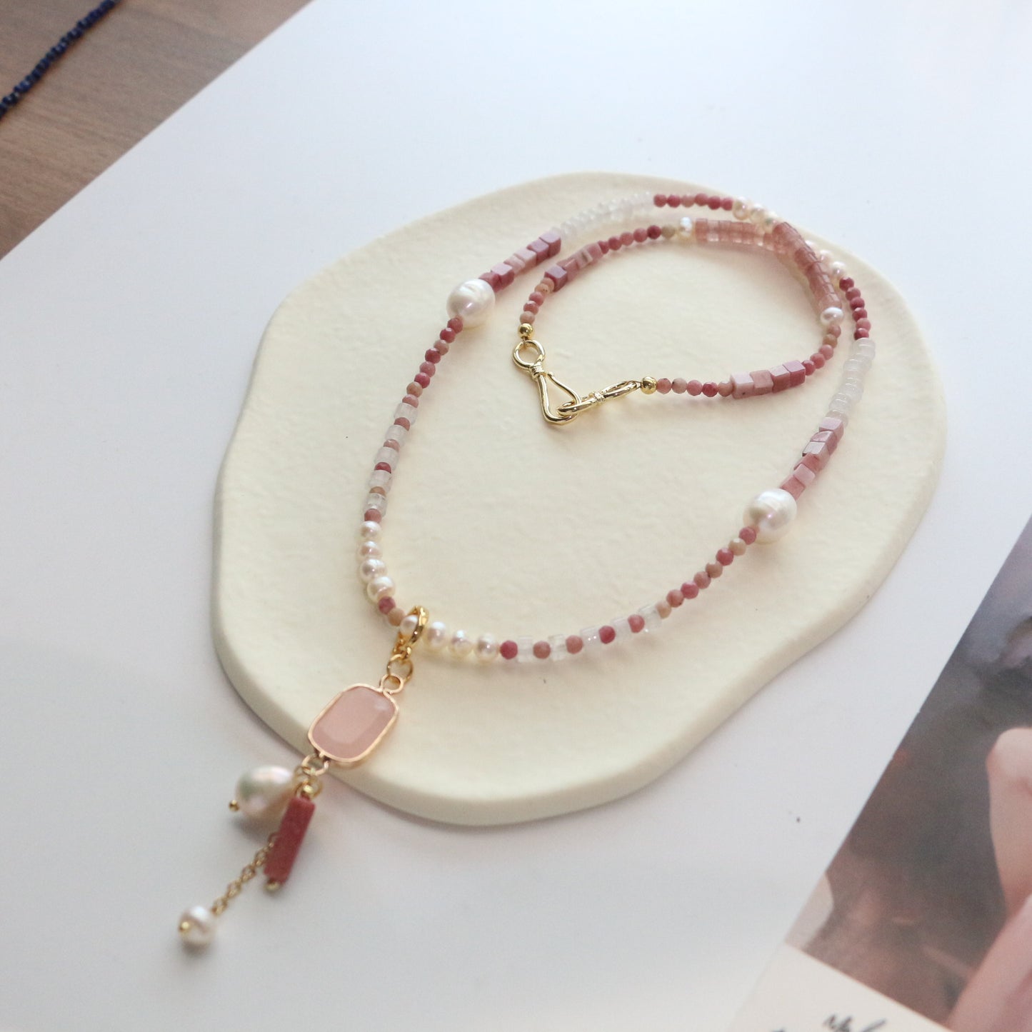 Buddha Life Water Lily Series Red Pink Pearl Necklace Bracelet Ring