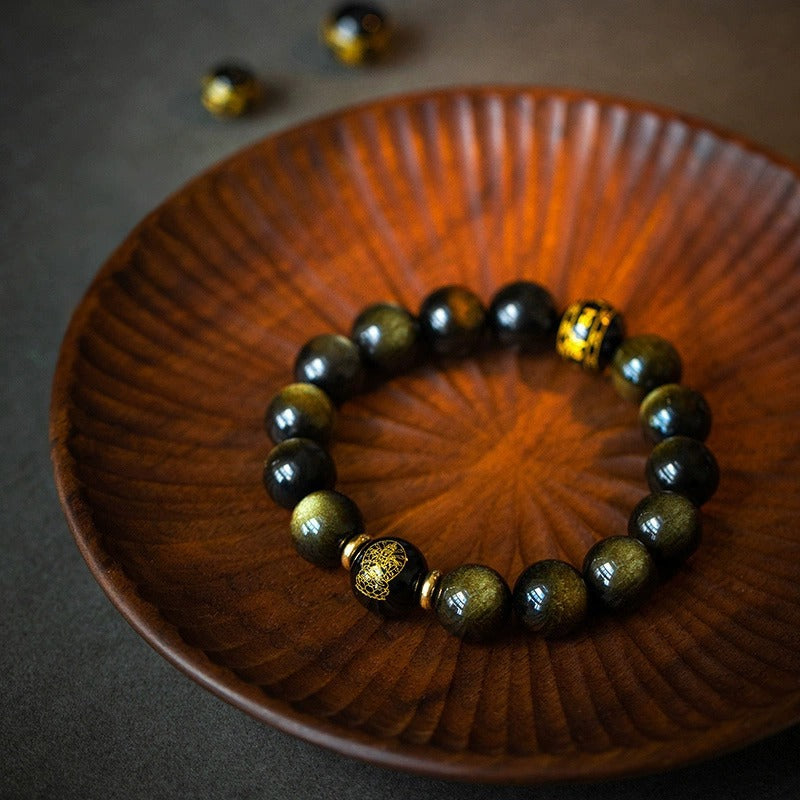 Buddha Life Obsidian Year of The Snake Bracelet Rosary Bead Buddha Bead Bracelet