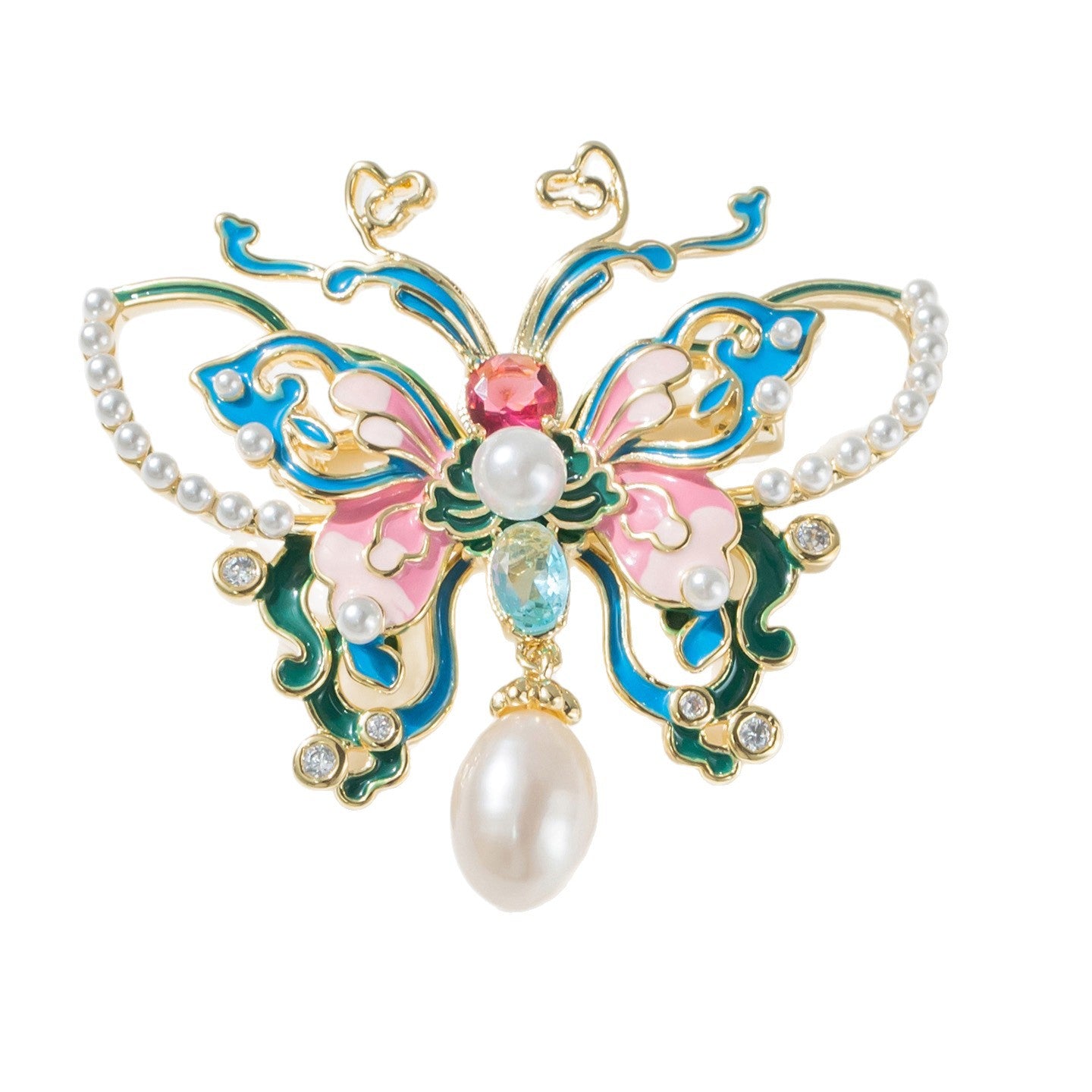 Wind Enamel Painted Butterfly Brooch Natural Pearl Insect Accessories Corsage
