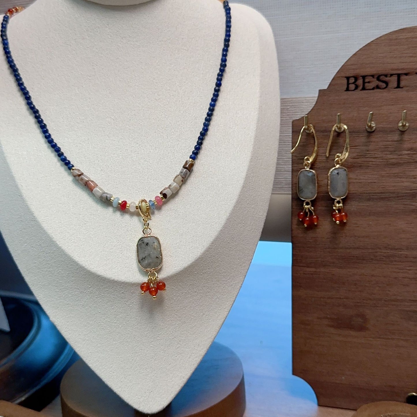 Buddha Life Colorful Natural Stone Lapis Lazuli and Agate Beaded Necklace For Women's