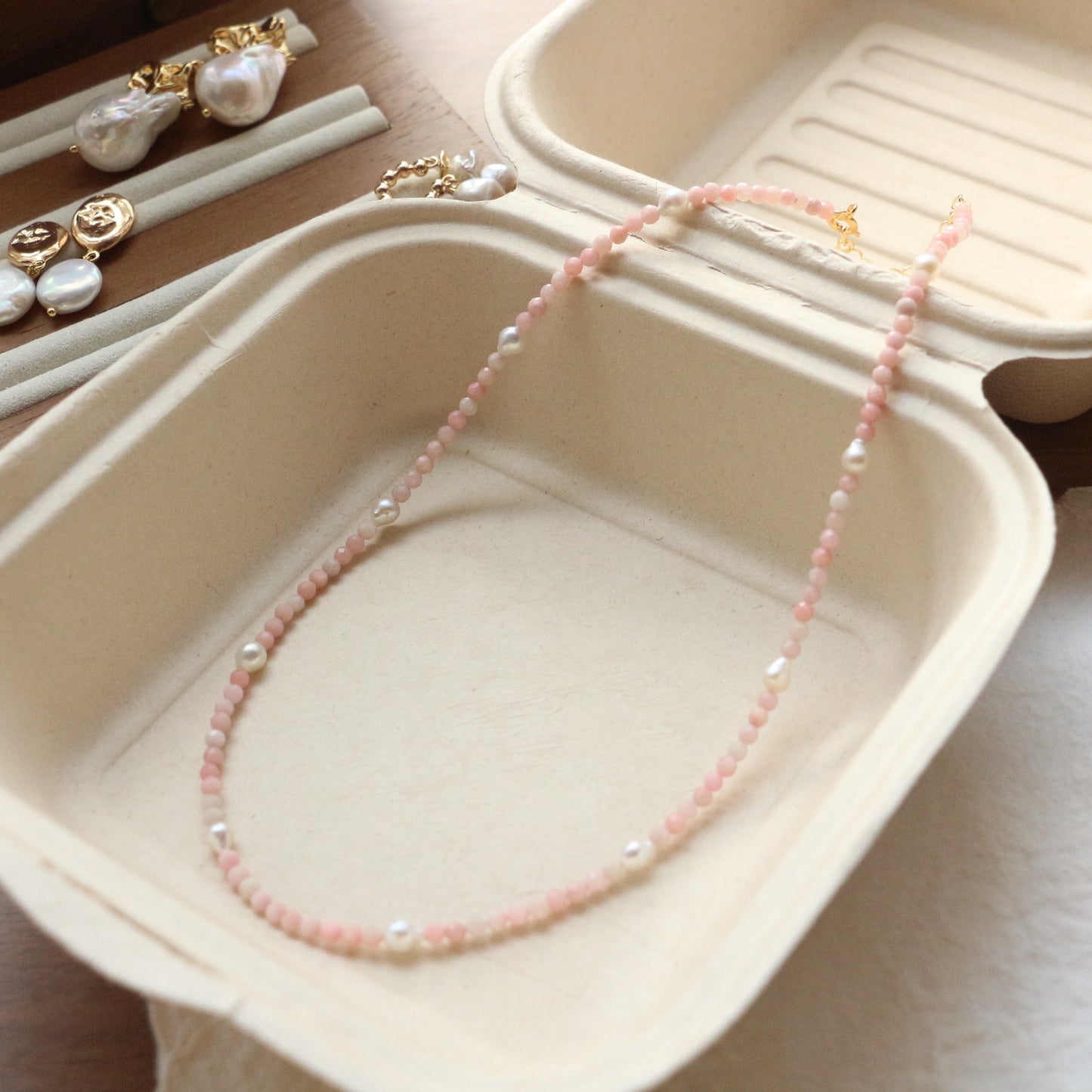 Buddha Life Water Lily Series Red Pink Pearl Necklace Bracelet Ring