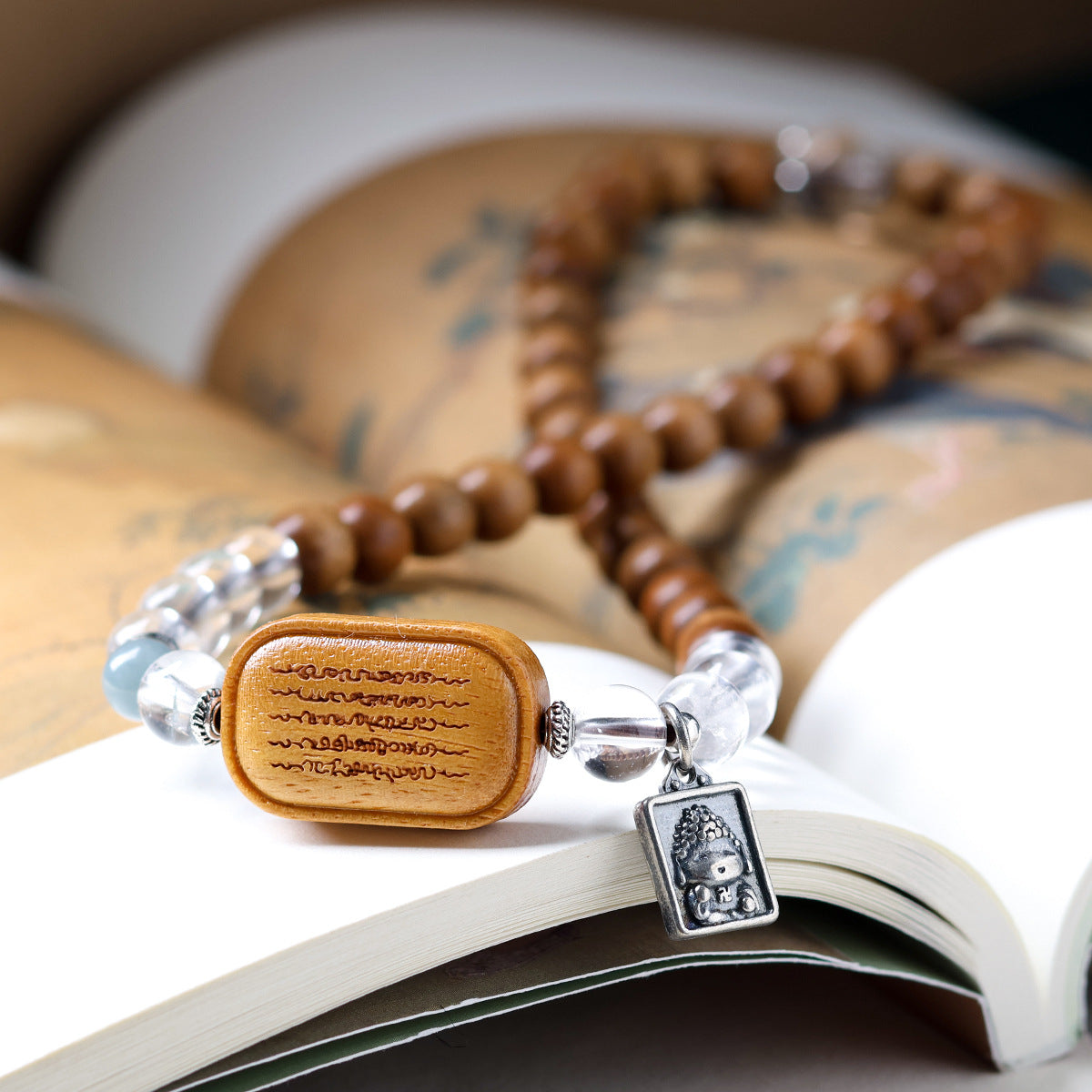 Buddha Life Sandalwood with Natural White Crystal Bracelet