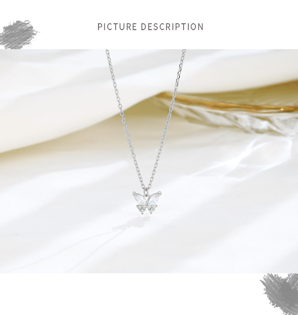 Dapaza S925 Sterling Silver Sparkling Diamond Butterfly Necklace