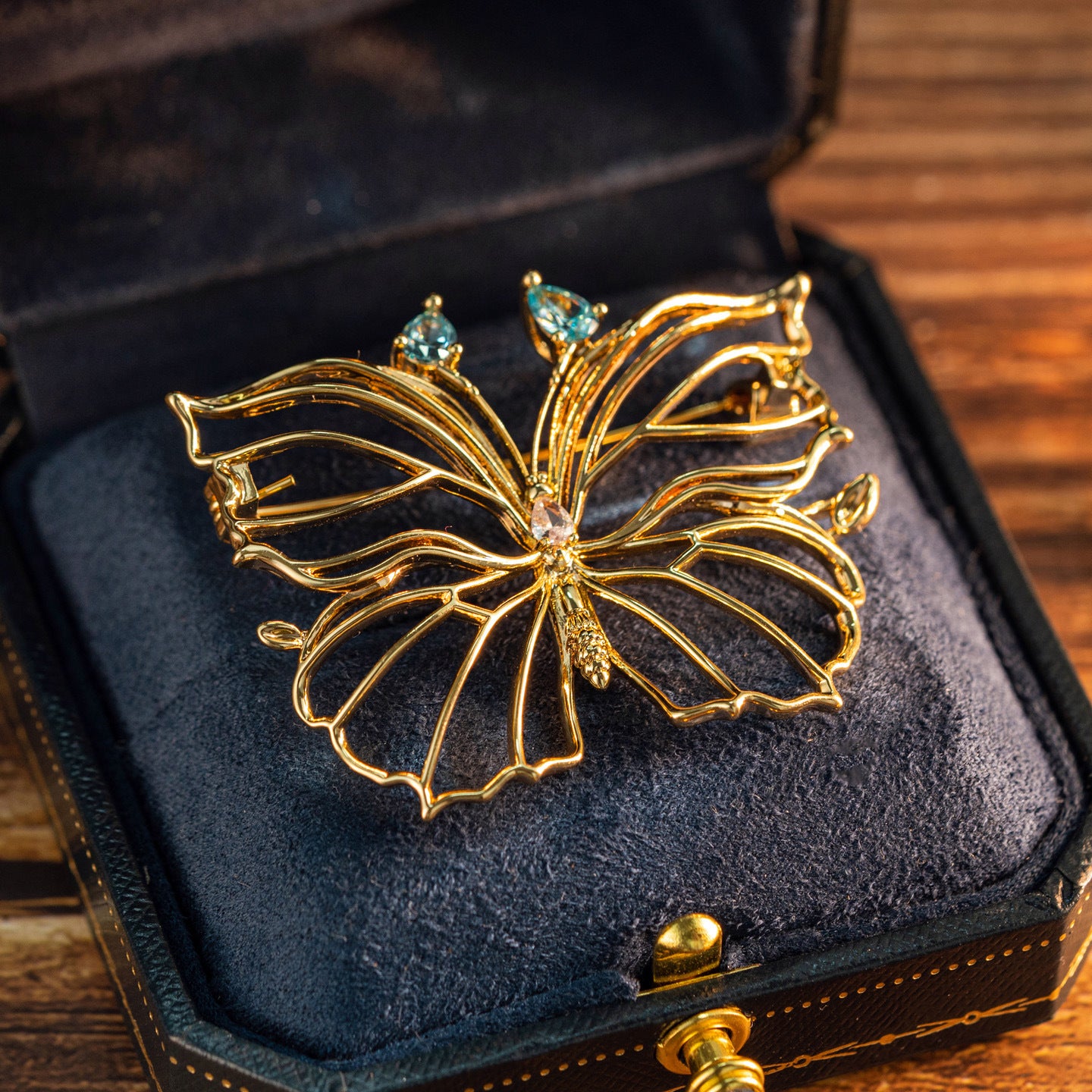 Copper Alloy Diamond Hollow Butterfly Brooch