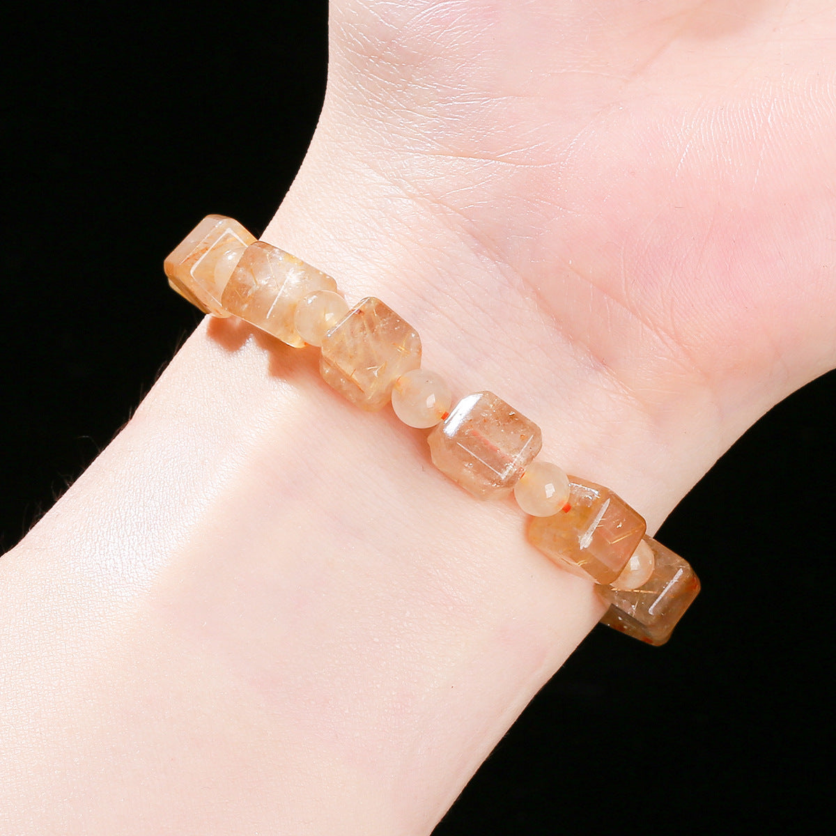 Buddha Life  Natural Golden Rutilated Quartz Sugar Cube Bracelet