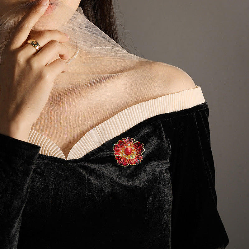 Enamel Pearl Peony Brooch, High-end Atmospheric Suit Corsage Gift