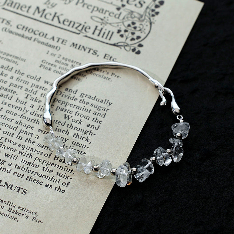 S925 Sterling Silver Natural Irregular White Crystal Bracelet