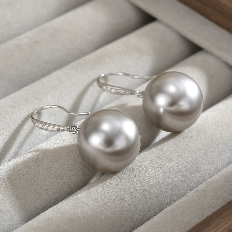 S925 Sterling Silver Earrings, Gray Pearl Earrings, Earrings, Ear Hooks, New High-end Sense, satile Stud Earrings for Women