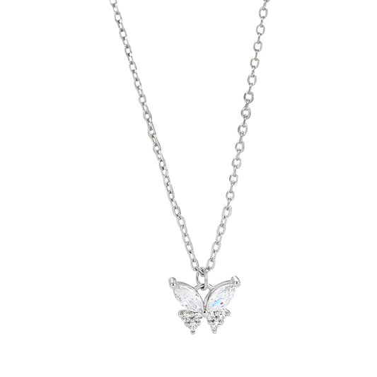 Dapaza S925 Sterling Silver Sparkling Diamond Butterfly Necklace