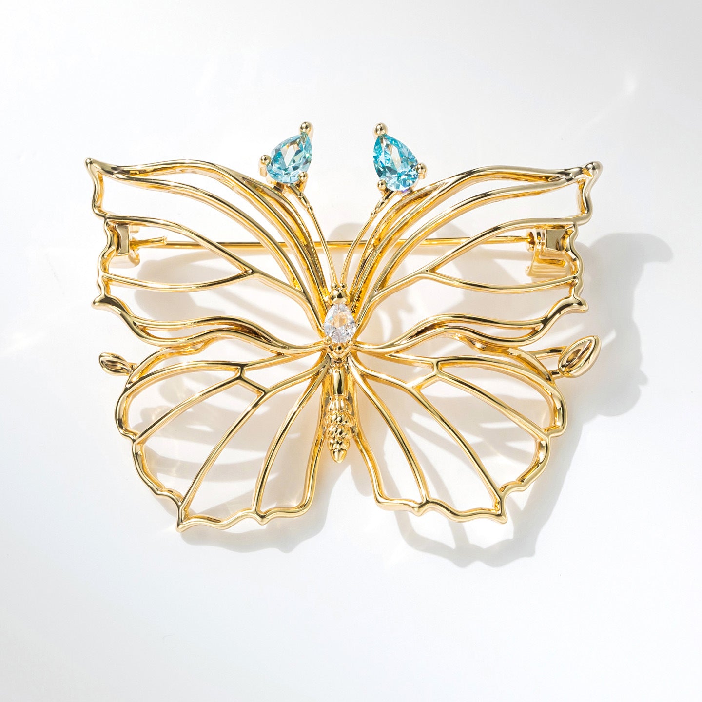 Copper Alloy Diamond Hollow Butterfly Brooch