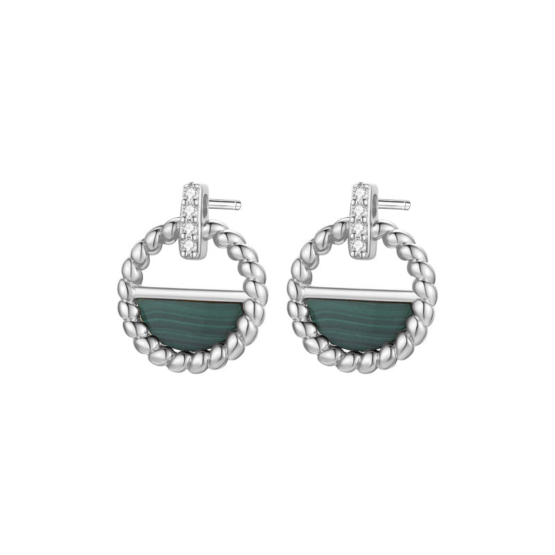 Dapaza Natural Malachite Diamond Hollow Round Earrings