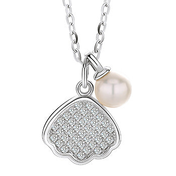 S925 Silver Necklace Double-sided Wearing Pearl  White Mother Shell Necklace Pendant