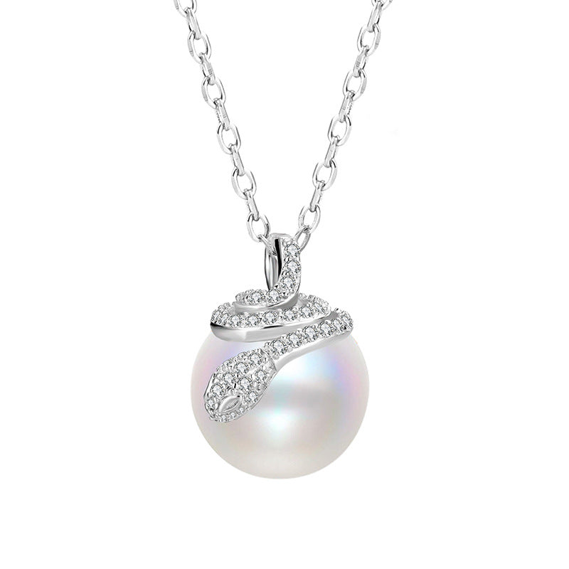 S925 Sterling Silver Aobaibei Bead Necklace with Zirconium Snake Collarbone Chain