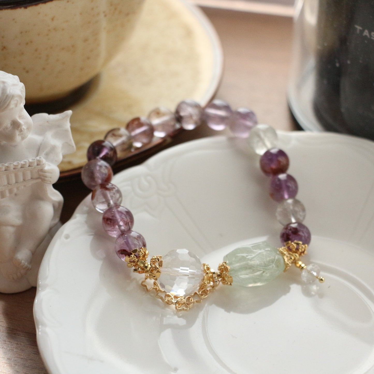 Buddha Life Purple Ghost Crystal with Turquoise Bracelet