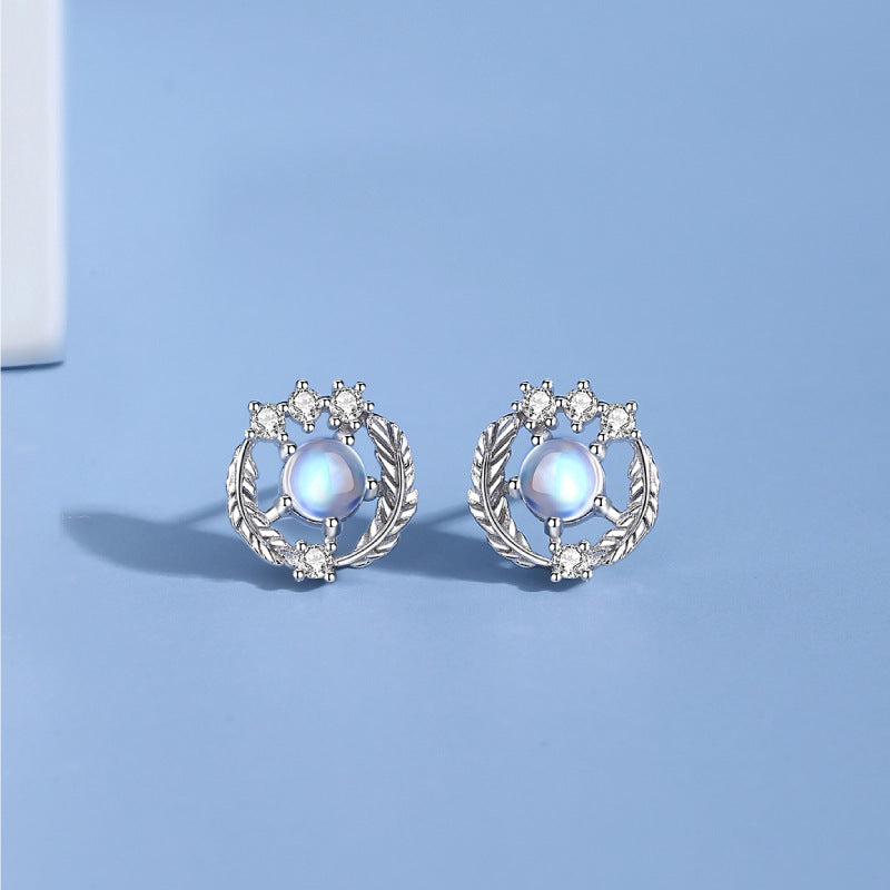 Dapaza S925 Sterling Silver Diamond Moonstone Feather Pendant Necklace