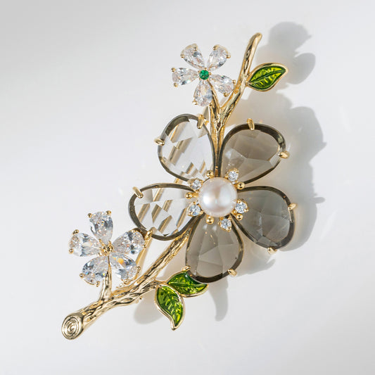 Freshwater Pearl Gray Crystal Plum Blossom Corsage - Fashionable Year-end Party Gift