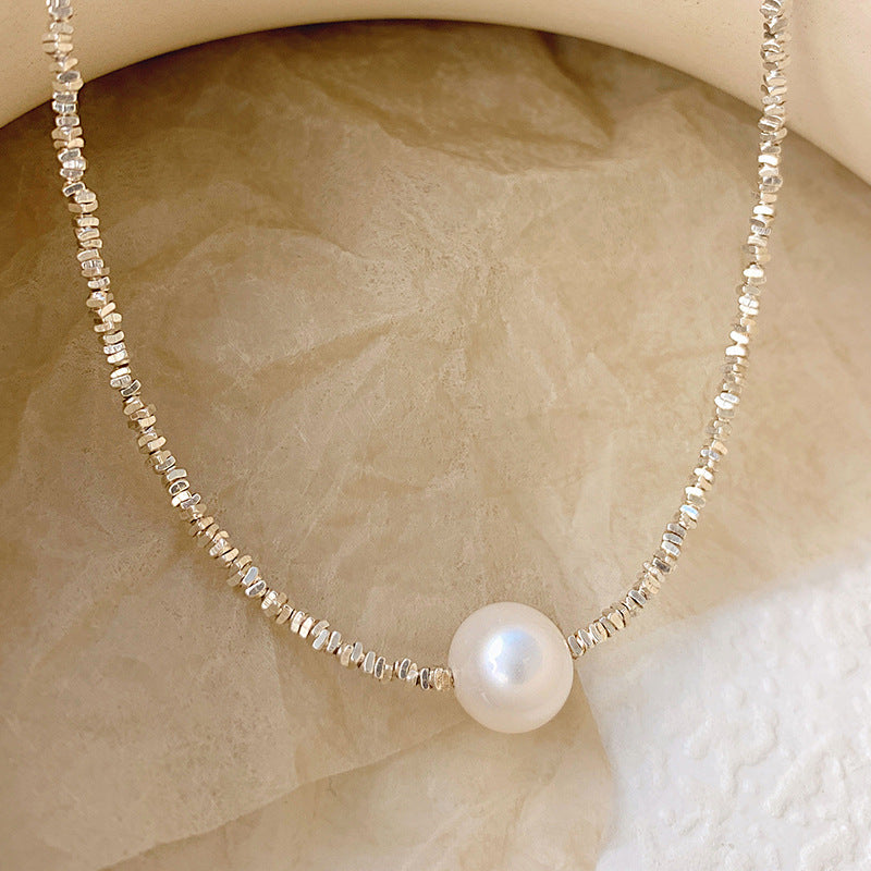 New S925 Sterling Silver Baroque Pearl Shredded Silver Necklace