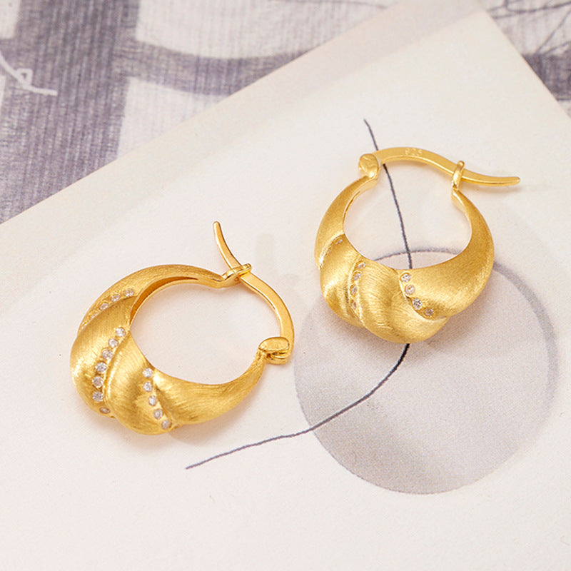 New S925 Sterling Silver Spiral Twist Earrings Niche Design French Retro Ear Jewelry