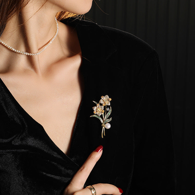 Colored Zircon Natural Freshwater Pearl Bouquet Brooch
