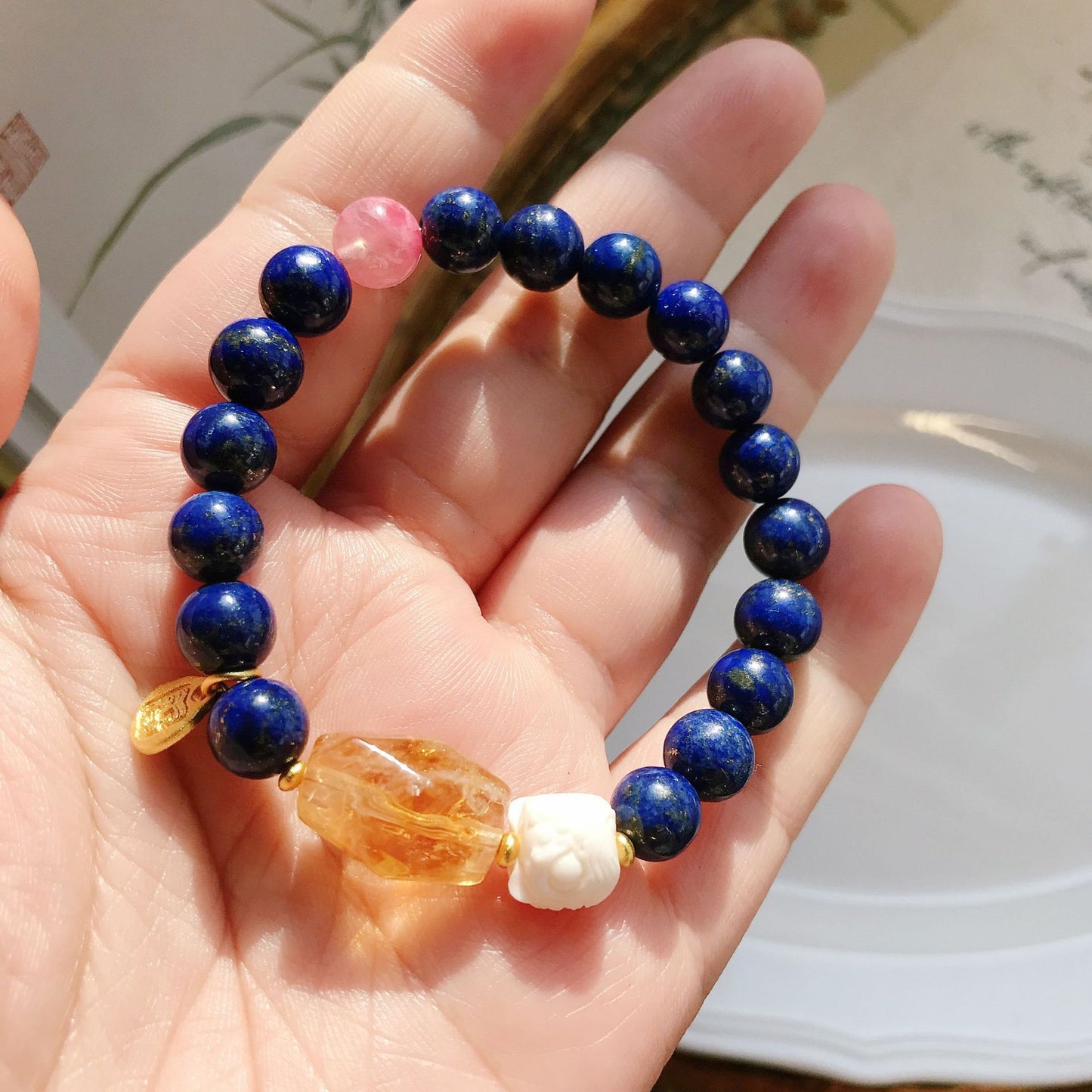 Buddha Life Lapis Lazuli Single Circle Citrine Bracelet