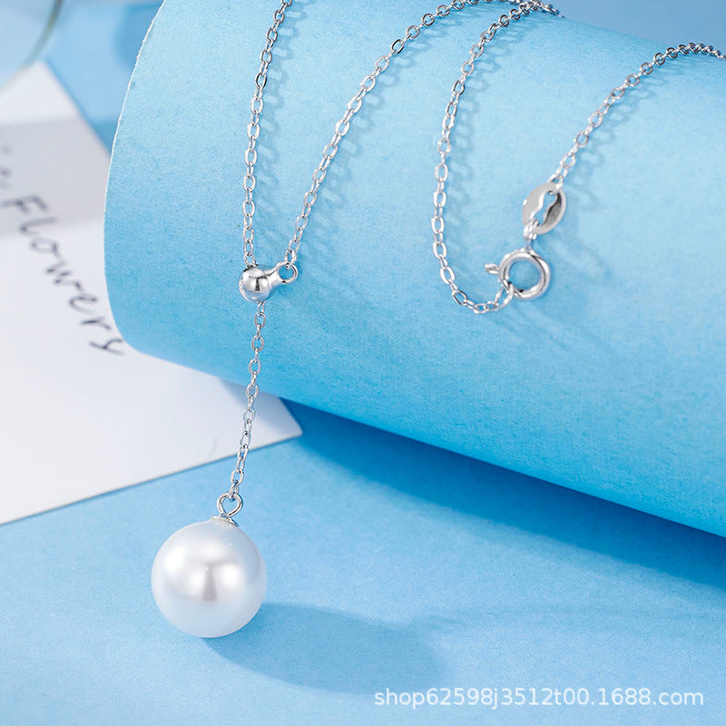 925 Sterling Silver Australian White Highlighted Bead Necklace Adjustable Tassel Clavicle Chain