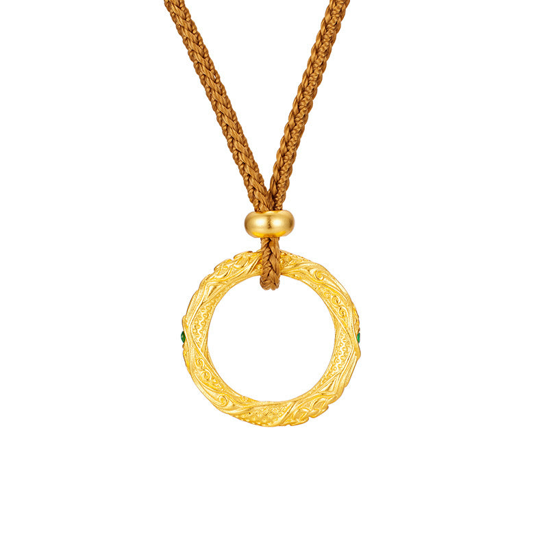 S925 Sterling Silver Necklace Female Niche Design New Chinese Style National Tide Engraving Nezha Qiankun Ring Set