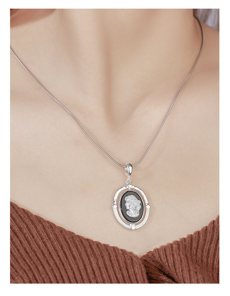 S925 Sterling Silver Necklace Niche Design Cameo Beauty Portrait Pendant Necklace