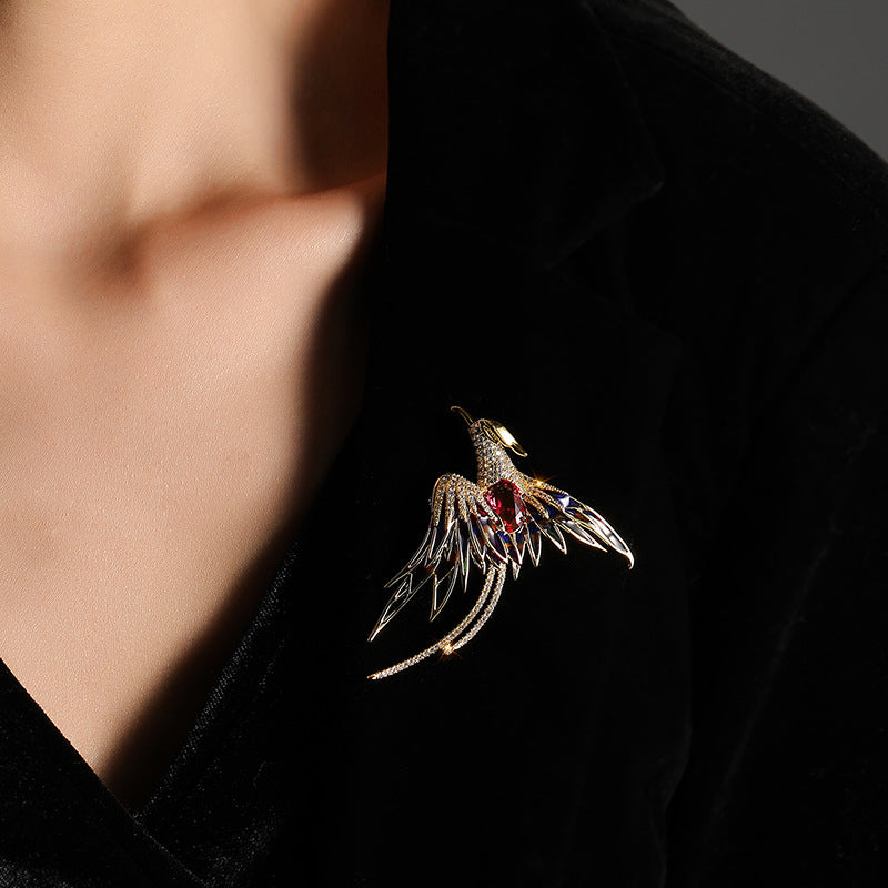 Buddha Life Chinese Style Colored Zircon Phoenix Brooch