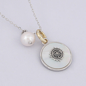 New S925 Silver Baroque Pearl White Mother Shell Blue Eye Necklace Collarbone Chain