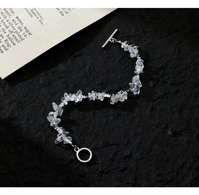 925 Sterling Silver Natural Irregular White Crystal Bracelet